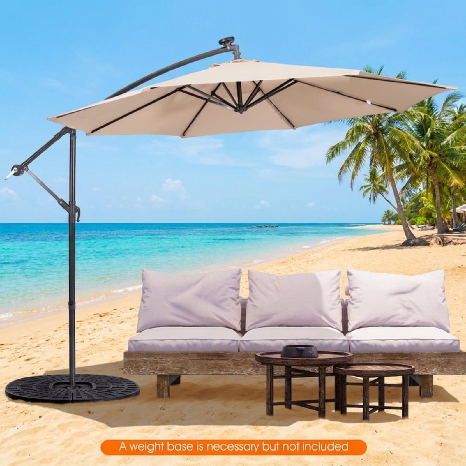 Biotree 10 FT Patio Umbrella, Patio Solar Powered Cantilever Umbrella with Tilting System for Patio Garden Backyard Pool, Beige