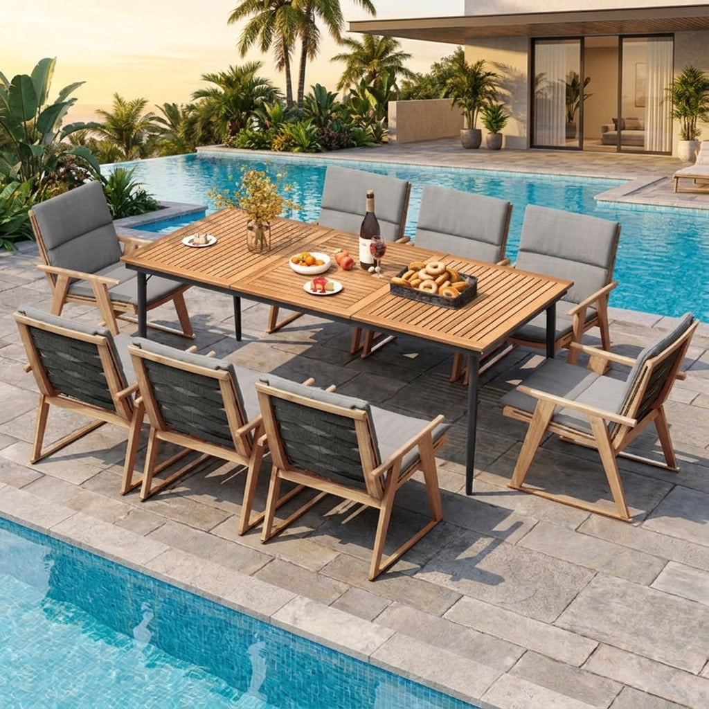 Biotree 79 Inch Acacia Wood Outdoor Dining Table for 8 with 1.9 Inch Umbrella Hole, Natural