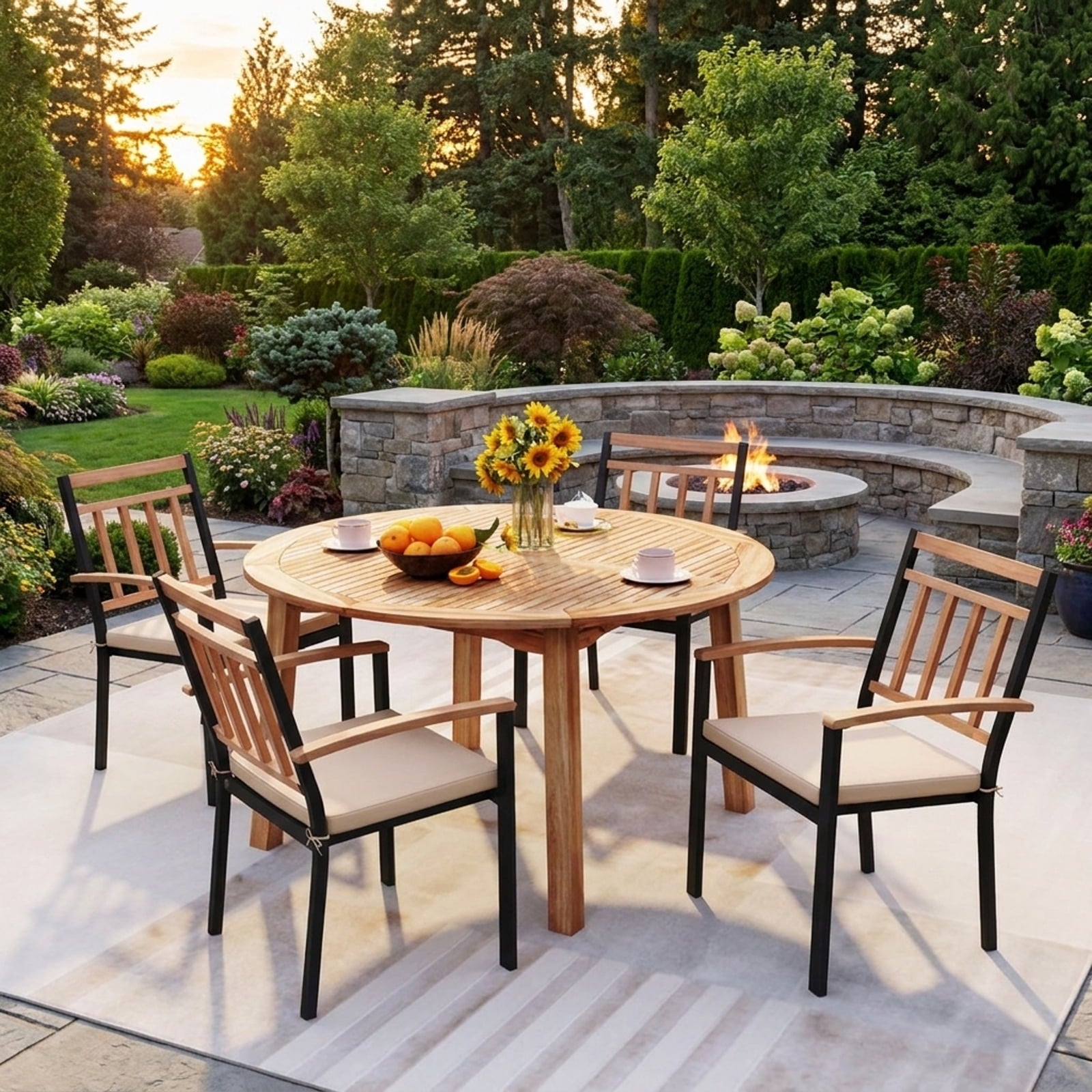 Biotree 53 Inch Outdoor Acacia Wood Dining Table for 4-6 People with 2" Umbrella Hole, Natural
