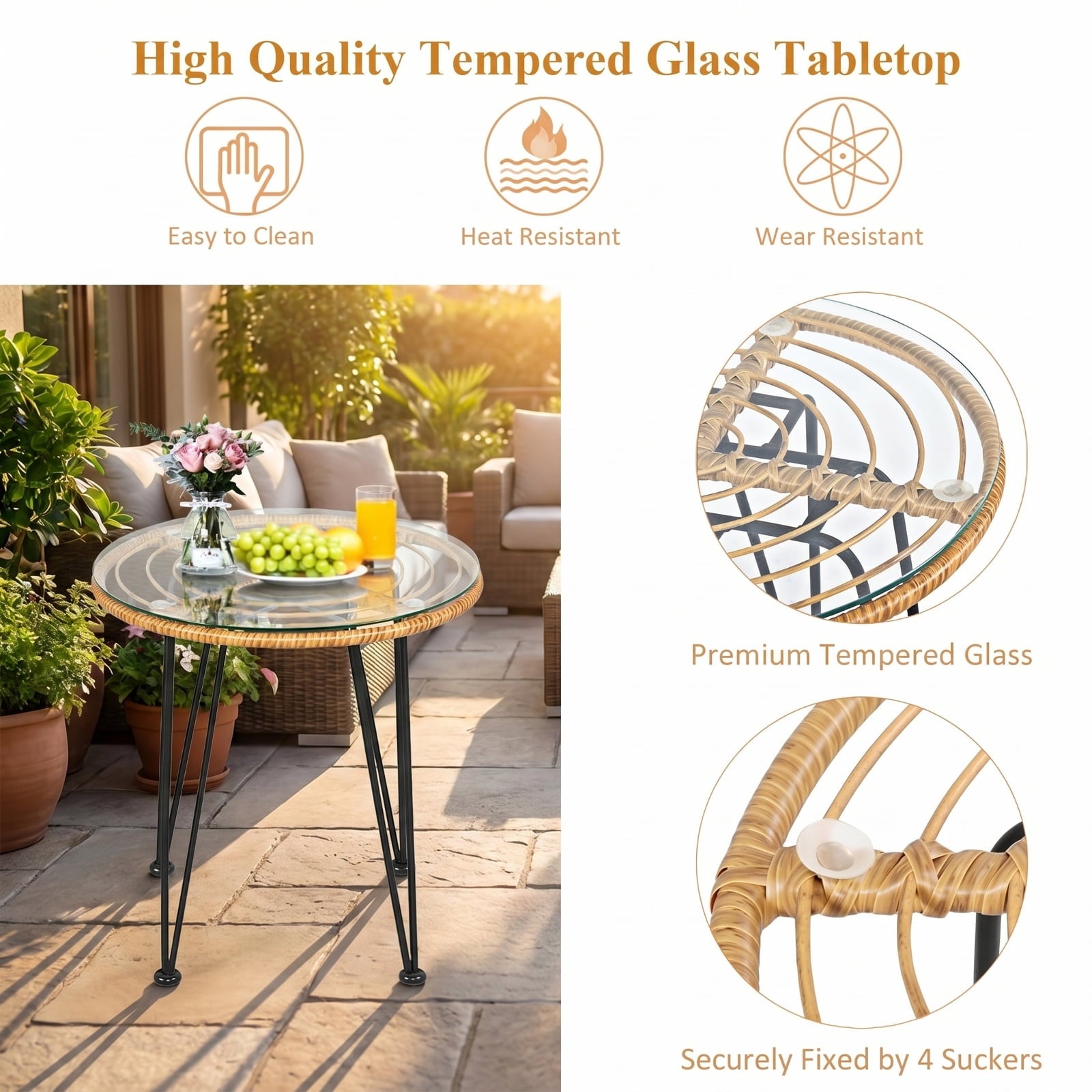 Biotree 3 Piece Patio Furniture Set Outdoor Conversation Set with Coffee Table Outdoor Conversation Set for Garden Backyard PorchGrey