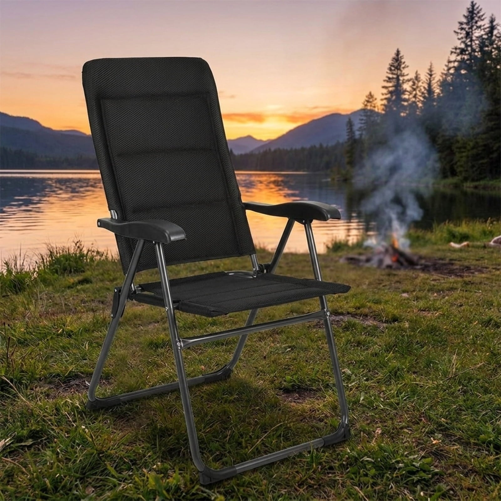 Biotree Set of 4 Patio Folding Chairs with Adjustable Backrest Stackable Patio Chair for Garden BackyardBlack