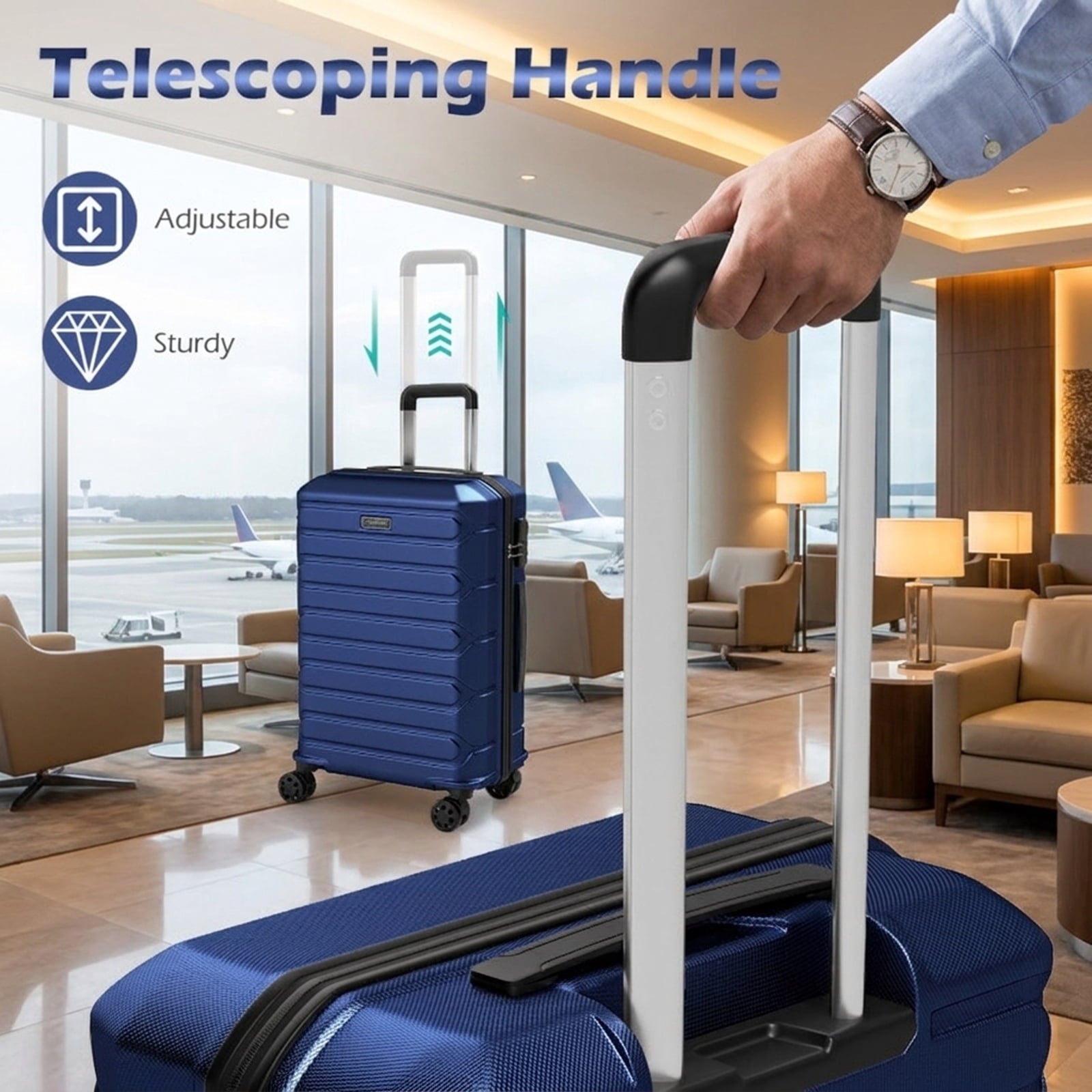 Biotree 3 Piece Hardside Luggage Set Lightweight Hardside Suitcases with 8 Spinner Wheels, Navy