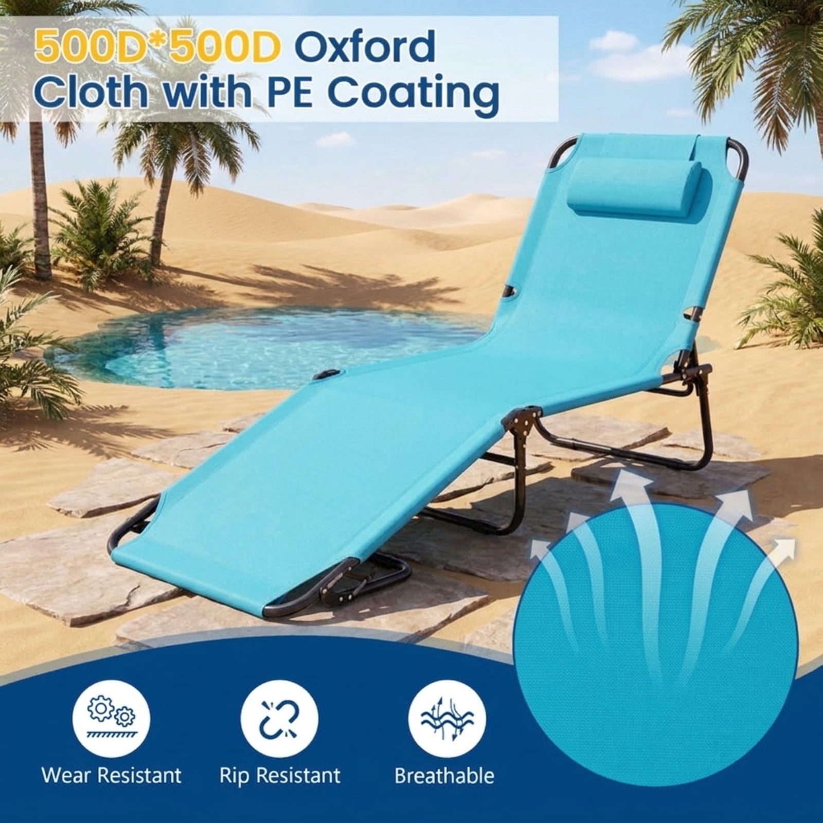 Biotree Beach Chaise Lounge Chair with Face Hole and Removable Pillow Stackable Patio Chair for Garden BackyardTurquoise