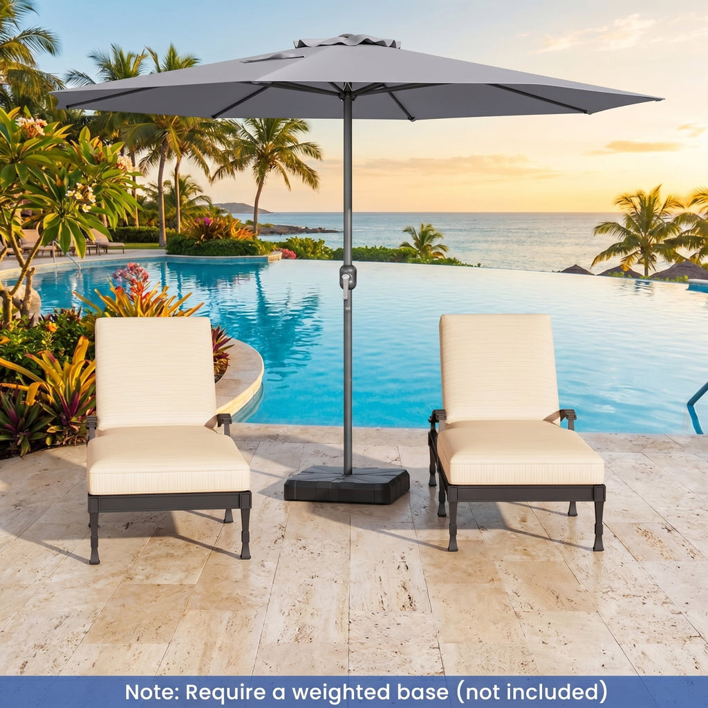 Biotree 12 ft Market Patio Umbrella with Crank and Tilt, 8 Sturdy Ribs, Vented Canopy - Gray for Backyard