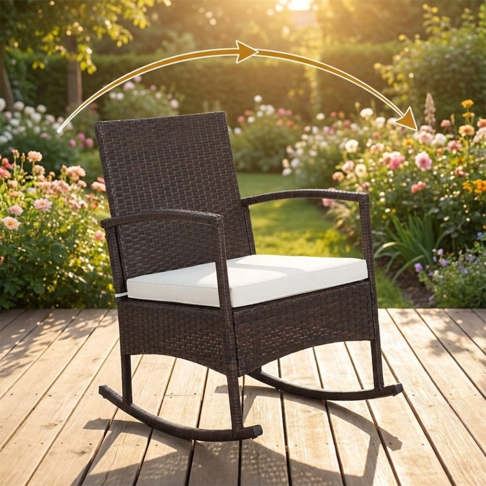 Biotree 3 Piece Patio Rocking Set Wicker Rocking Chairs with 2-Tier Coffee Table Outdoor Conversation Set for Garden Backyard PorchOff White