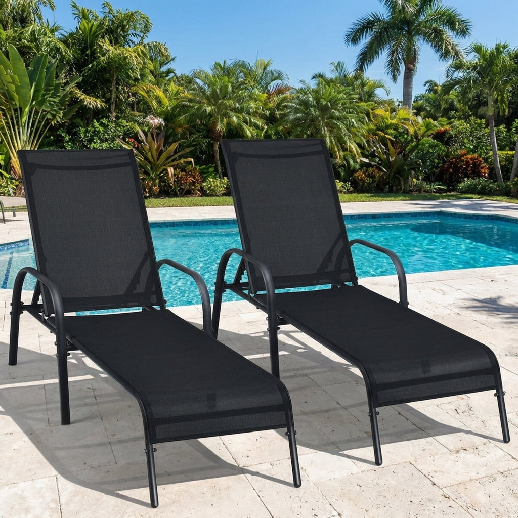 Biotree 2-Pack Patio Chaise Lounge with Adjustable Reclining