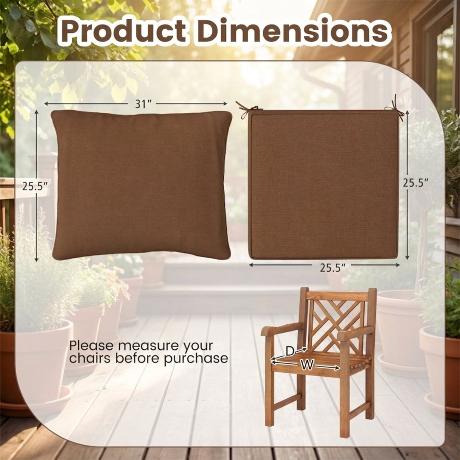 Biotree Deep Seat Chair Cushion Pads Set with Rope Belts for Indoor and Outdoor Comfortable Patio Chair Cushion PadBrown