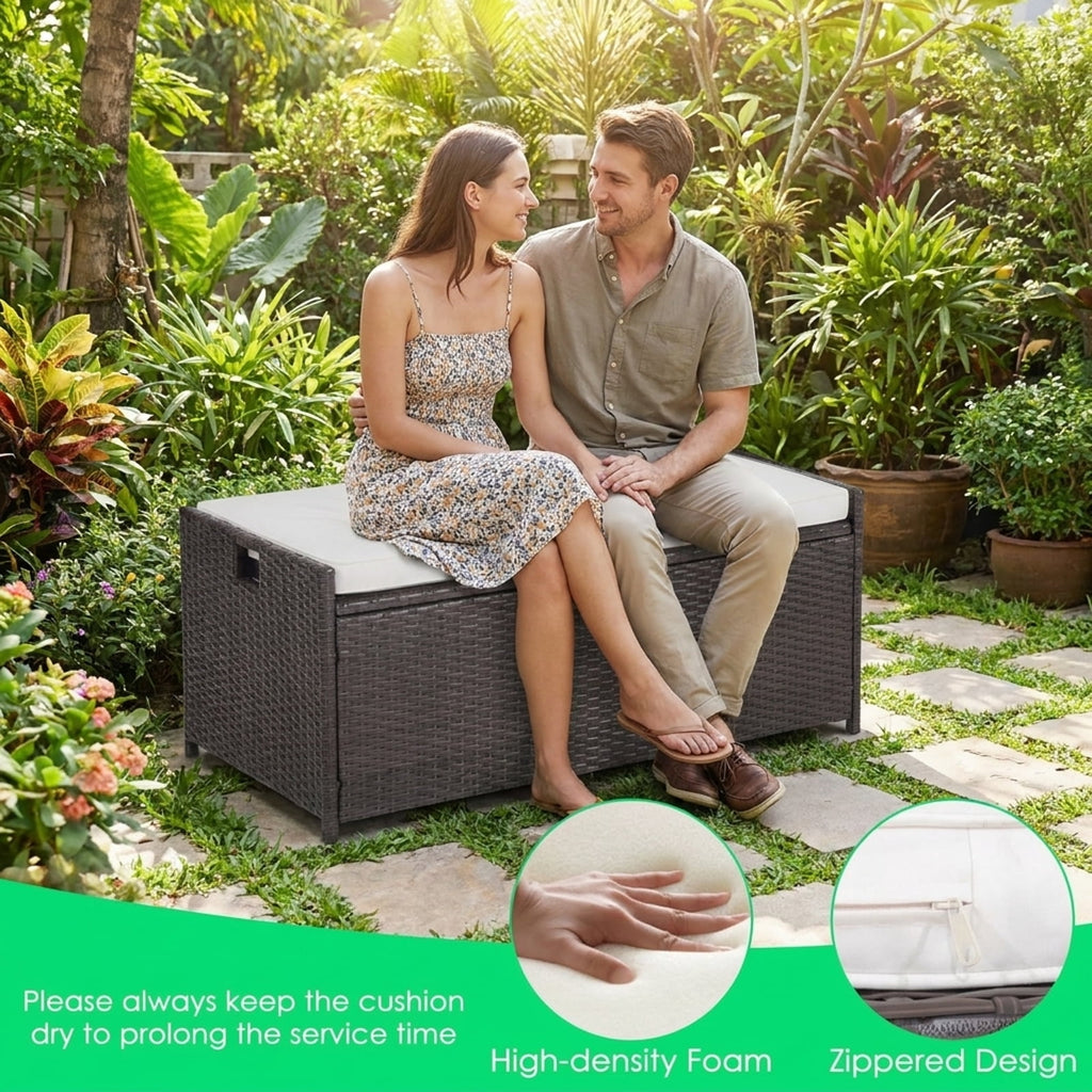 Biotree 34 Gallon Patio Storage Bench with Seat Cushion and Zippered Liner Outdoor Waterproof for Patio Deck Garden Cushions, Brown