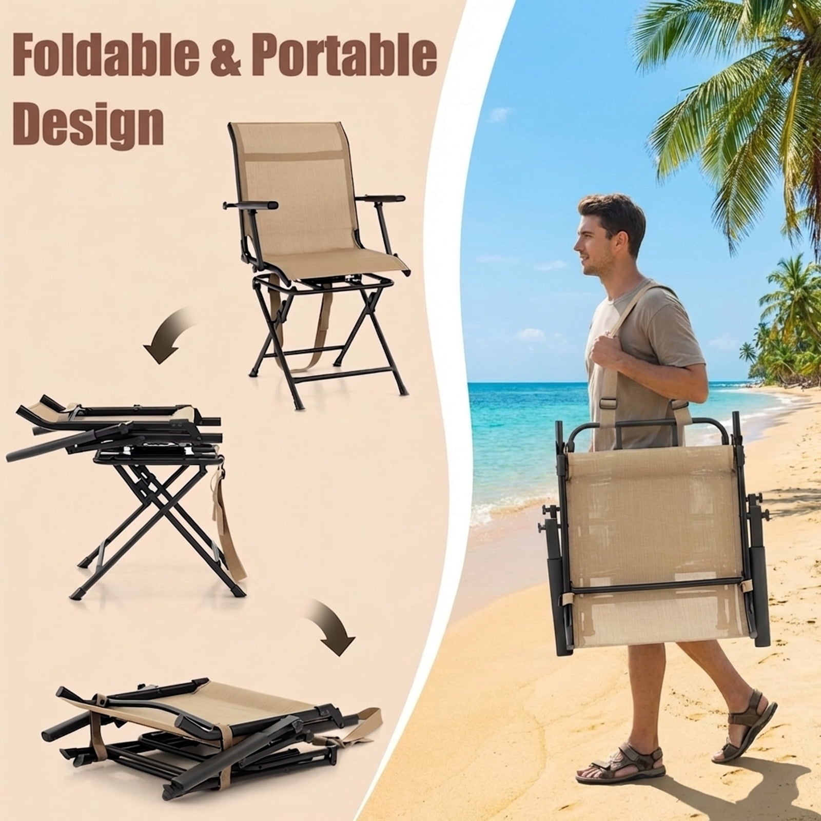 Biotree Folding 360 Degree Swivel Camping Stool with Detachable Backrest and Adjustable Height Tripod Hunting Chair, Camouflage
