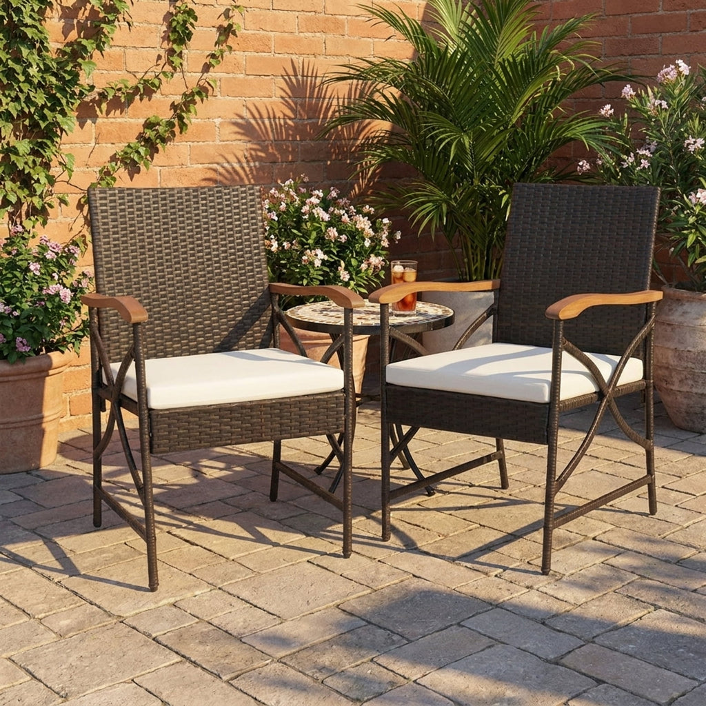 Biotree Set of 2/4 Patio Wicker Dining Chairs with Soft Zippered Cushion-Set of 2 Stackable Patio Chair for Garden BackyardMix Brown