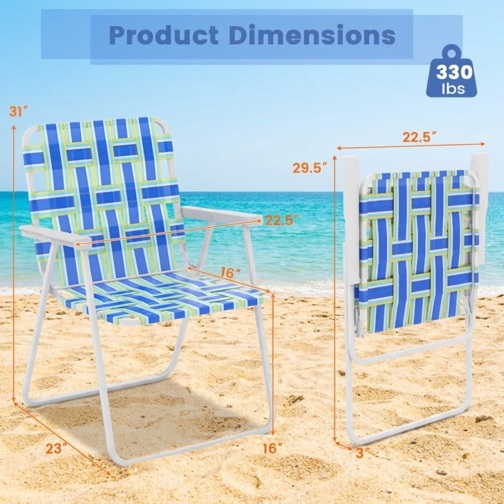 Biotree 2 Pieces Folding Beach Chair Camping Lawn Webbing Chair Stackable Patio Chair for Garden BackyardBlue
