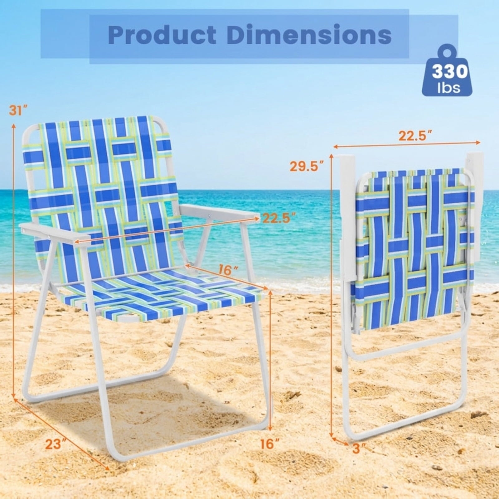 Biotree 2 Pieces Folding Beach Chair Camping Lawn Webbing Chair Stackable Patio Chair for Garden BackyardBlue