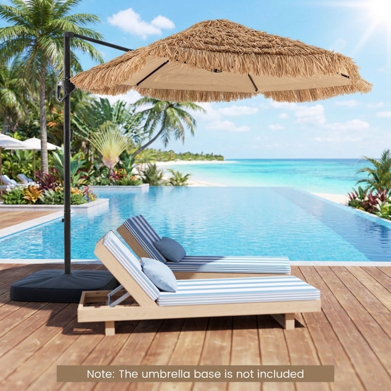 Biotree 9.5 ft Cantilever Patio Umbrella Offset Hanging with Cross Base, 8 Ribs - Natural for Backyard
