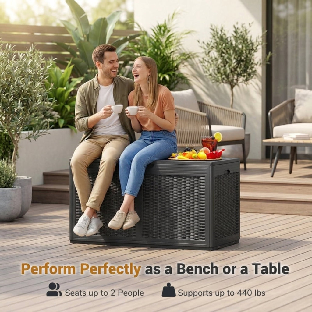Biotree 100 Gallon Resin Deck Box Outdoor Waterproof Storage Bench Outdoor Waterproof for Patio Deck Garden Cushions, Gray