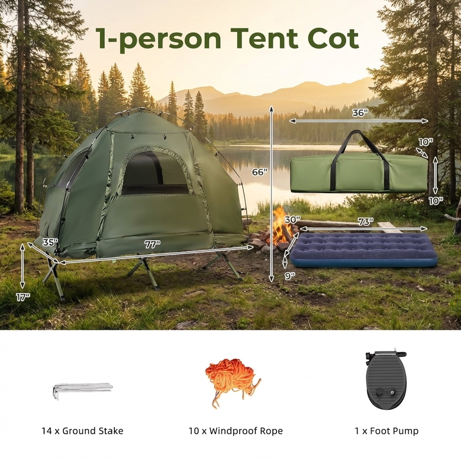 Biotree Camping Tent with Mesh Windows and Carrying Bag for Family Camping Hiking