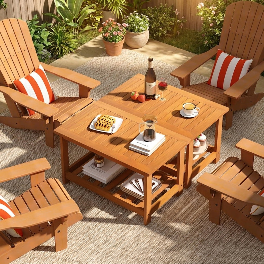Biotree Patio Acacia Wood Coffee Table 2-Tier Rectangular Center Table, Natural