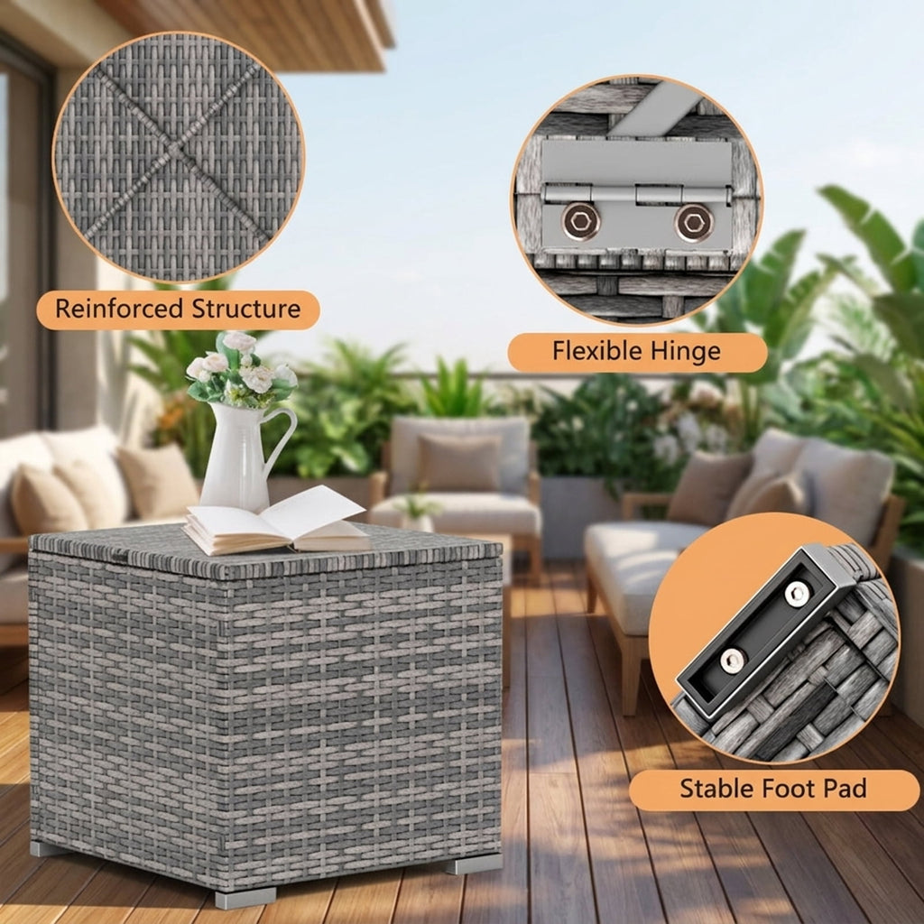 Biotree 2 Pieces Patio Ottoman with Hidden Storage Space-Mix Grey Stackable Patio Chair for Garden Backyardblack