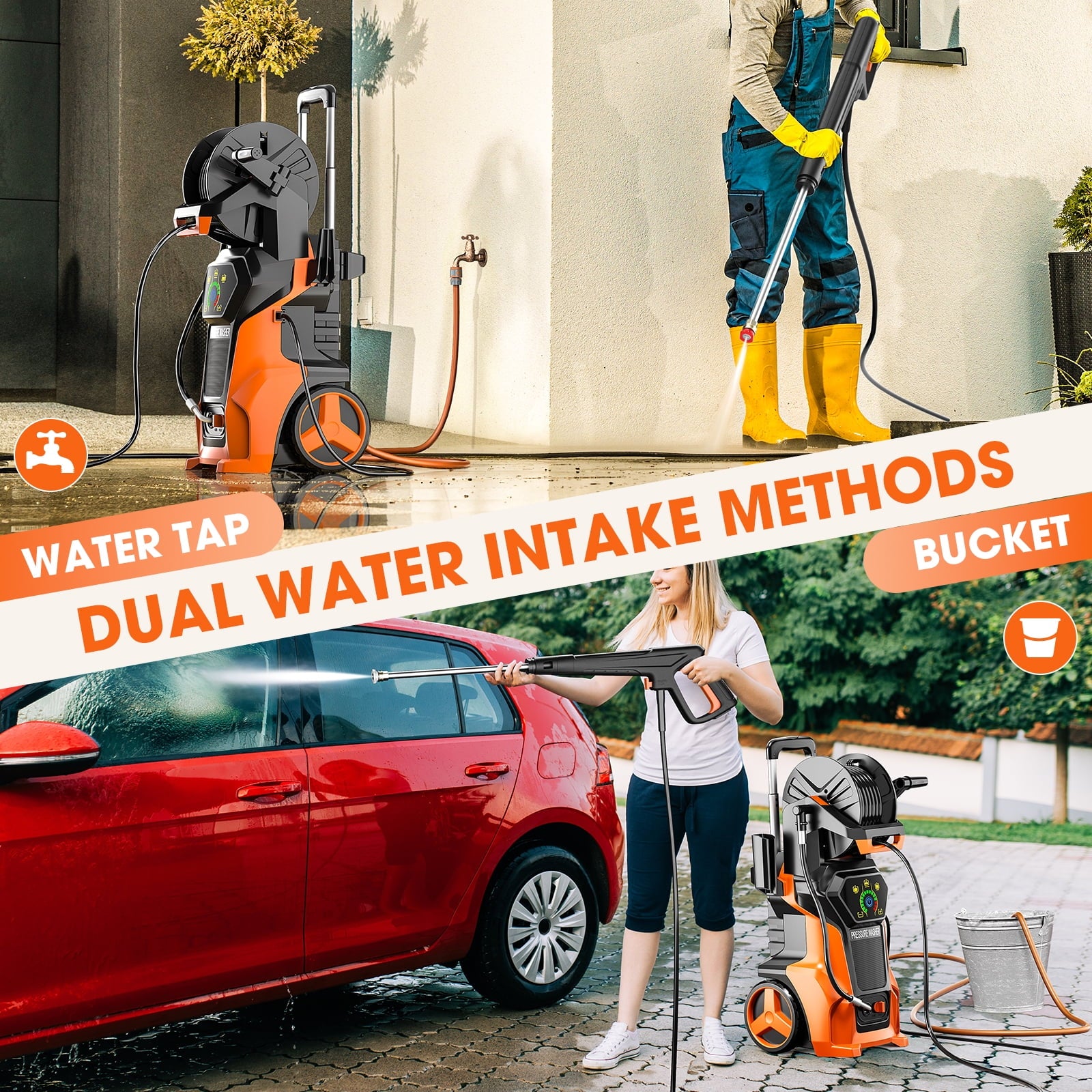 Biotree 5000 PSI Electric Pressure Washer 3.2 GPM Power Washer with Adjustable Pressure Control Panel ,Foam Cannon, 4 Spray Nozzles for Car Driveway Patio Home Cleaning, Orange
