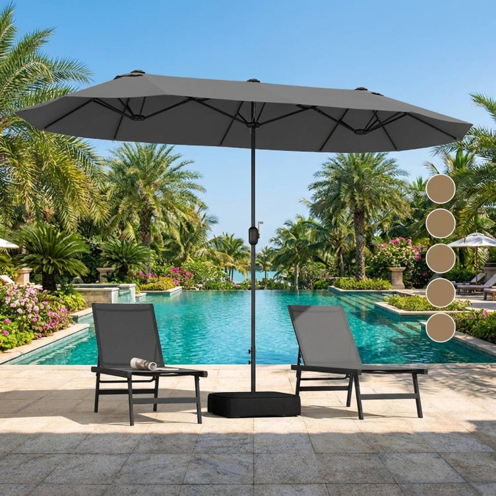 Biotree 13 ft Double-Sided Twin Patio Umbrella Crank Tilt Outdoor Shade - Gray - UV Protection with Cross Base
