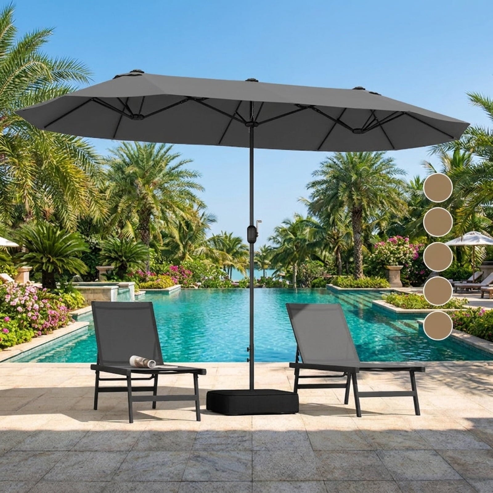 Biotree 13 ft Double-Sided Twin Patio Umbrella Crank Tilt Outdoor Shade - Gray - UV Protection with Cross Base