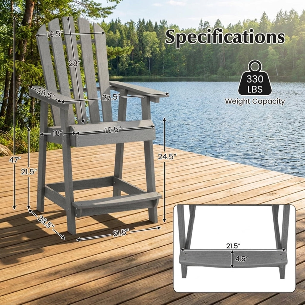 Biotree HDPE Patio Chair with Armrest and Footrest for Indoor Outdoor Stackable Patio Chair for Garden BackyardGray