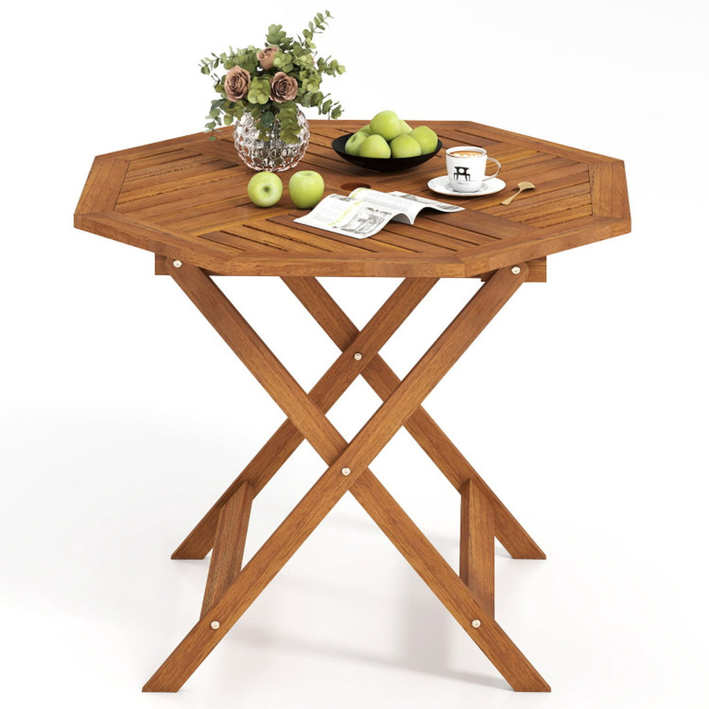 Biotree 35.5 Inch Solid Wood Patio Dining Table Octagon Table with 1.97 Inch Umbrella Hole, Natural