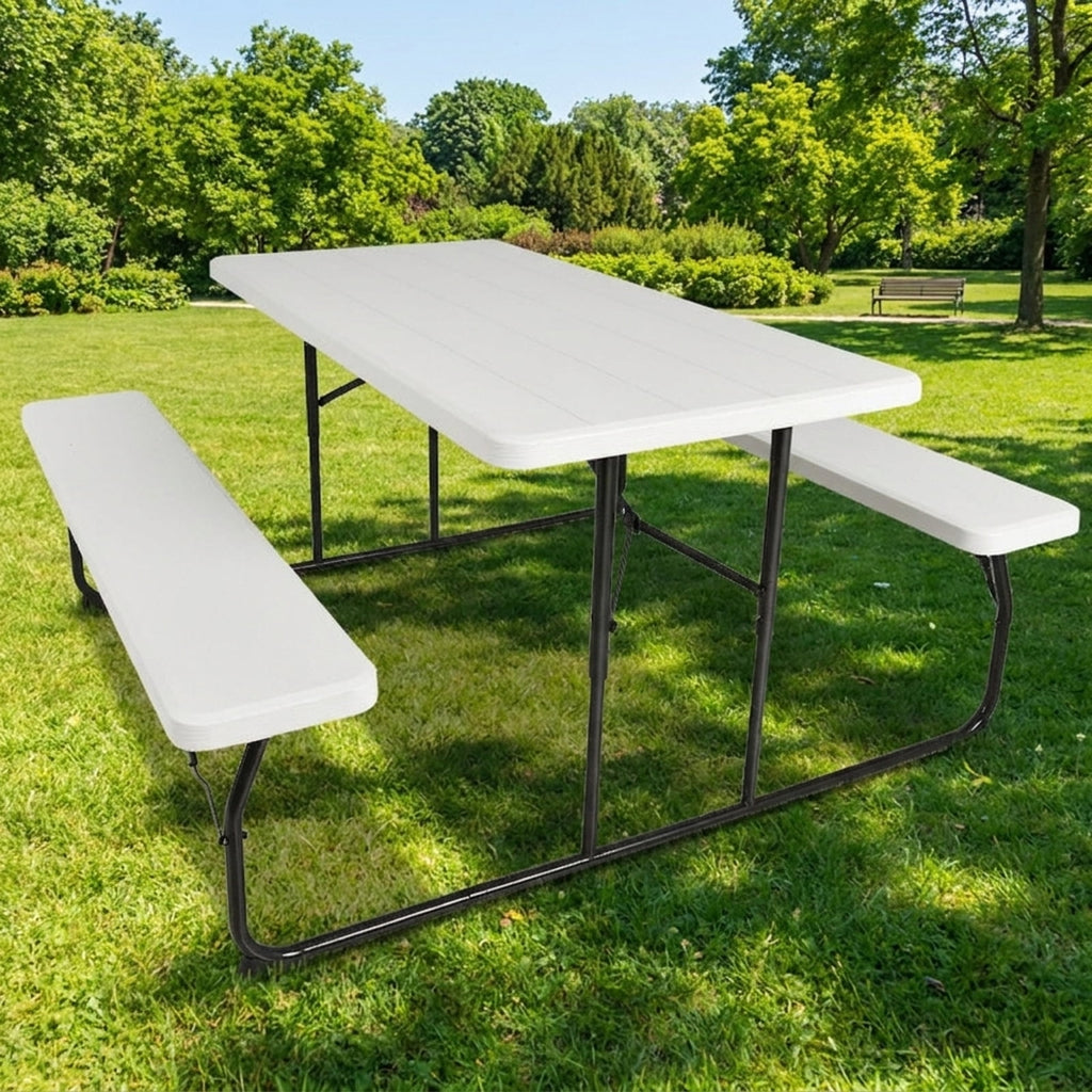 Biotree Indoor and Outdoor Folding Picnic Table Bench Set with Wood-like Texture, White