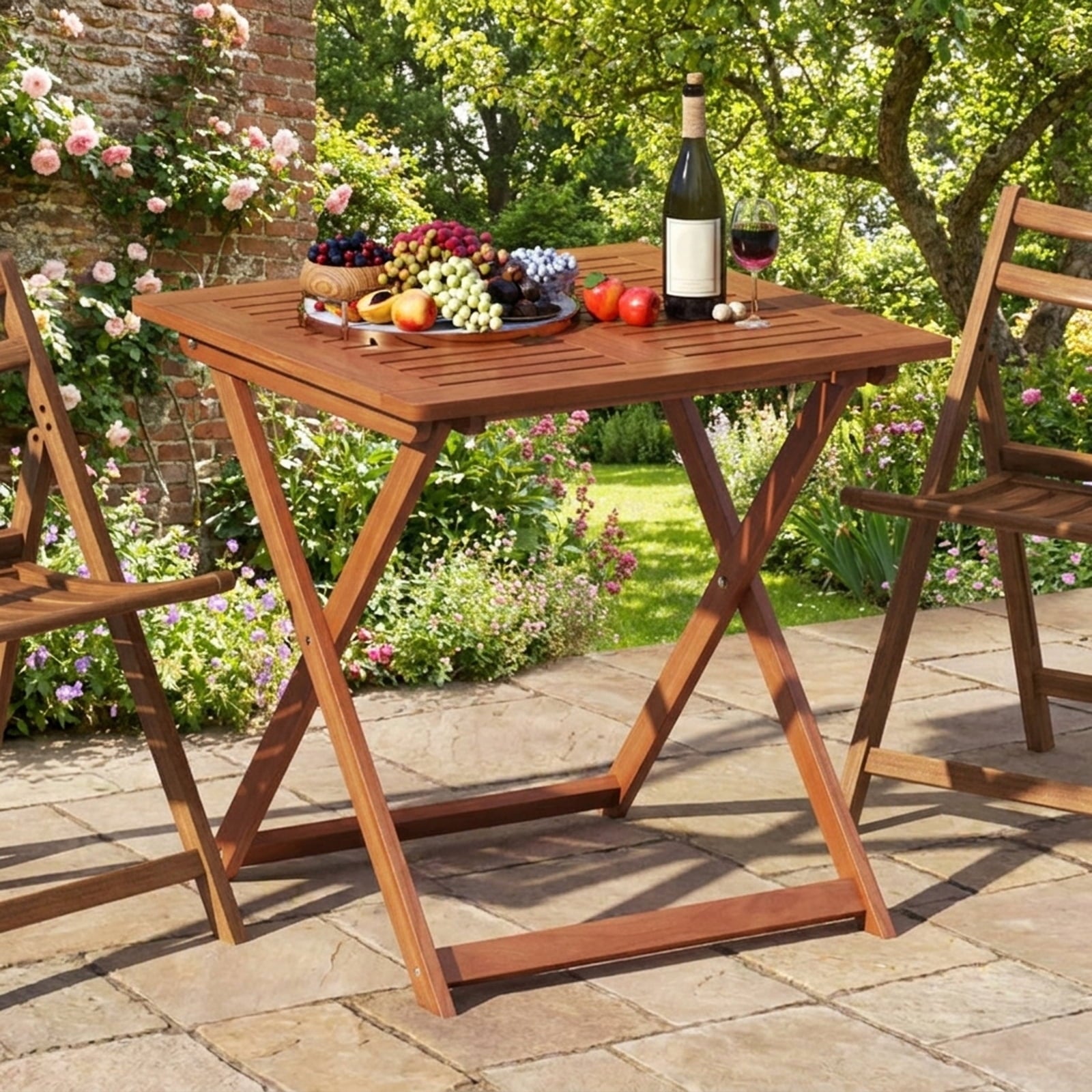Biotree 29.5 Inch x 29.5 Inch Patio Dining Table with Teak Painting and Umbrella Hole, Teak