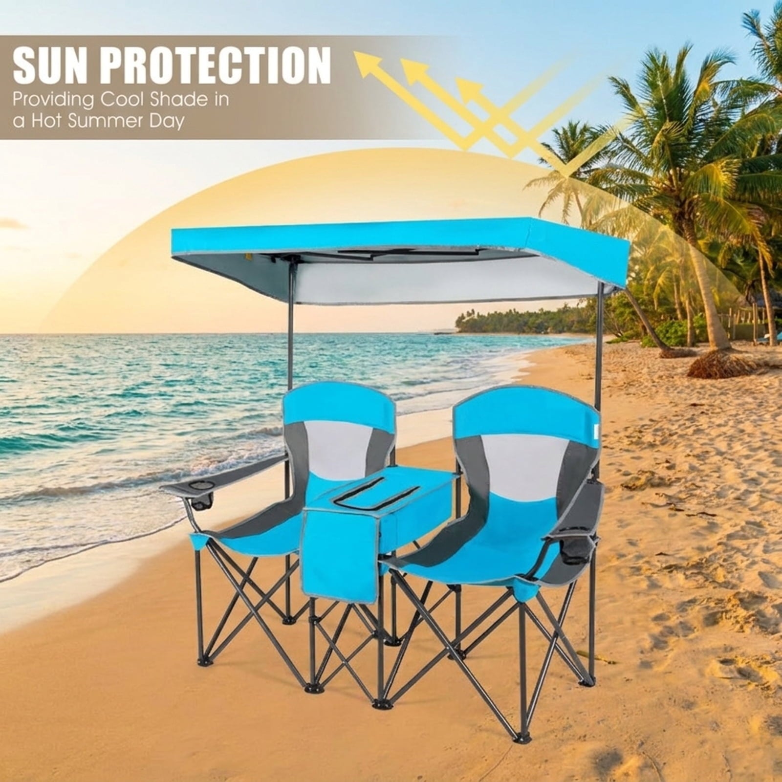 Biotree Portable Folding Camping Canopy Chairs with Cup Holder, Blue
