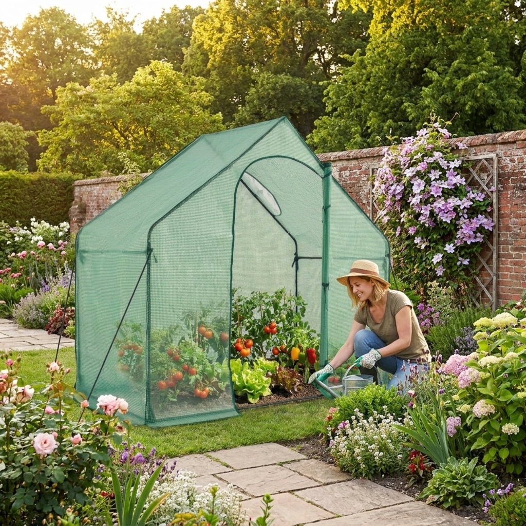 Biotree Portable Outdoor Warm House with PE Cover and Roll for Outdoor Garden Backyard Patio Vegetables Flowers, Green