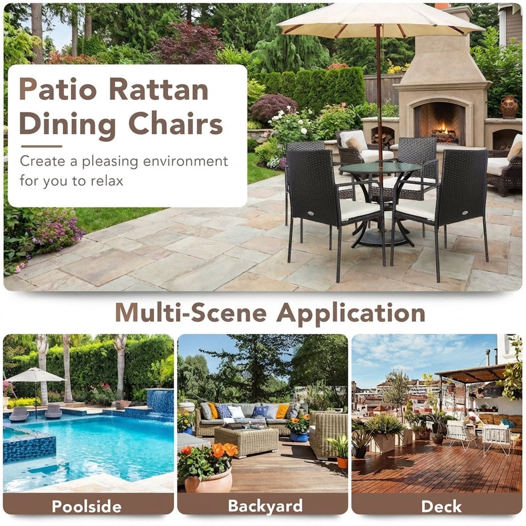 Biotree 4-Piece Patio Wicker Rattan Dining Chair Set with Cushions