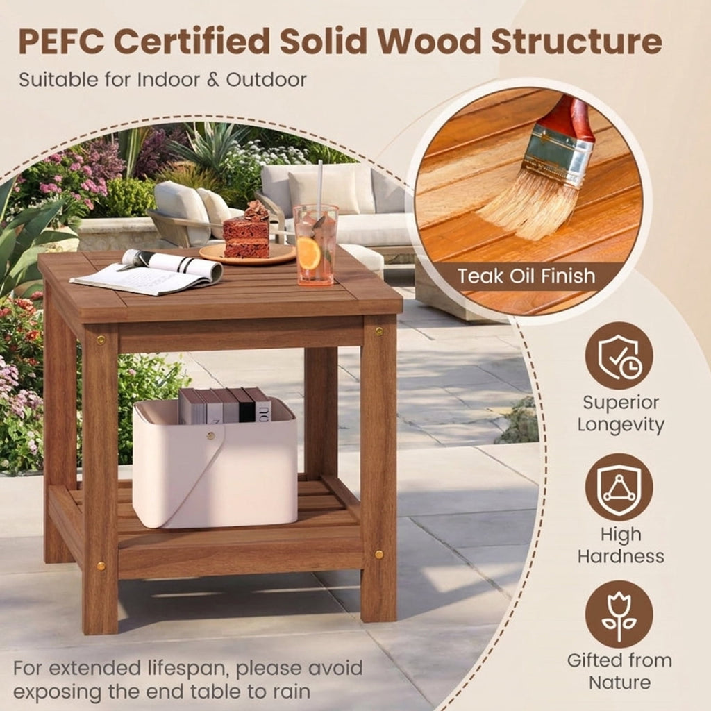 Biotree 2-Tier Outdoor Side Table with Storage Shelf for Patio, Natural