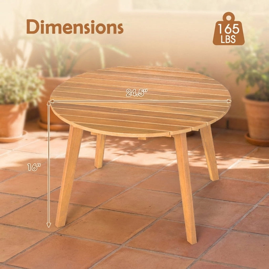 Biotree Round Outdoor Acacia Wood Side Table with Slatted Tabletop, Natural
