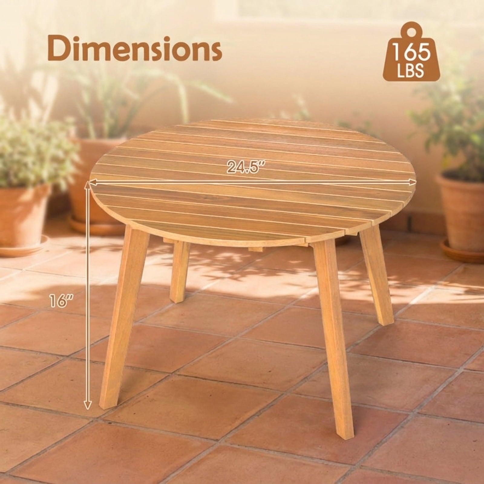 Biotree Round Outdoor Acacia Wood Side Table with Slatted Tabletop, Natural