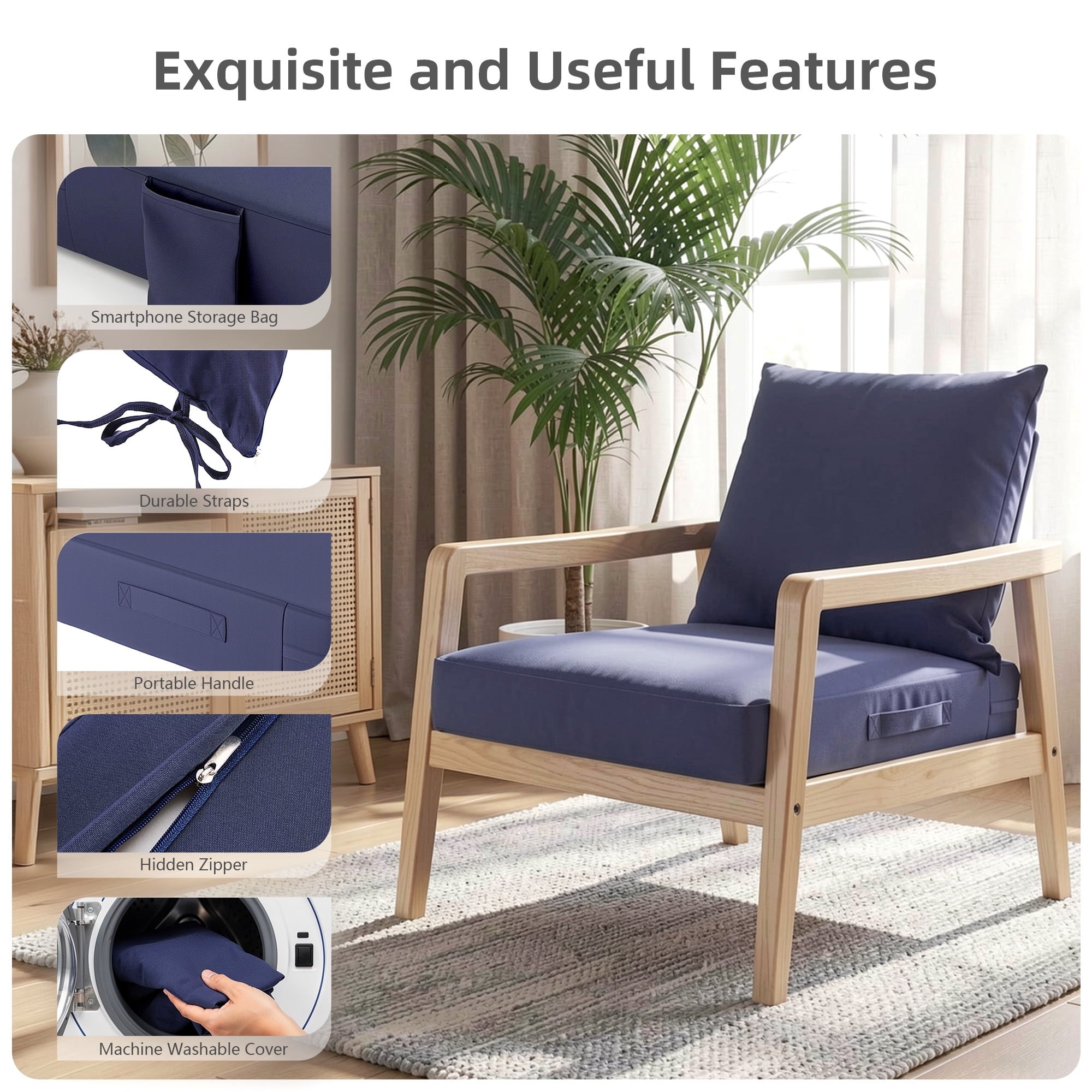 Biotree Outdoor Seat Cushions for Chairs,Waterproof Fade-Resistant Patio Furniture Replacement Cushions with Removable Cover,Blue