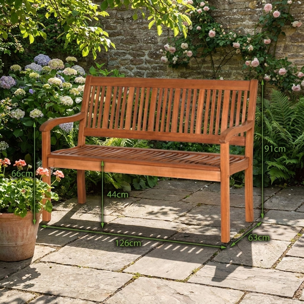 Biotree Two Person Solid Wood Garden Bench with Curved Backrest and Wide Armrest Stackable Patio Chair for Garden Backyard