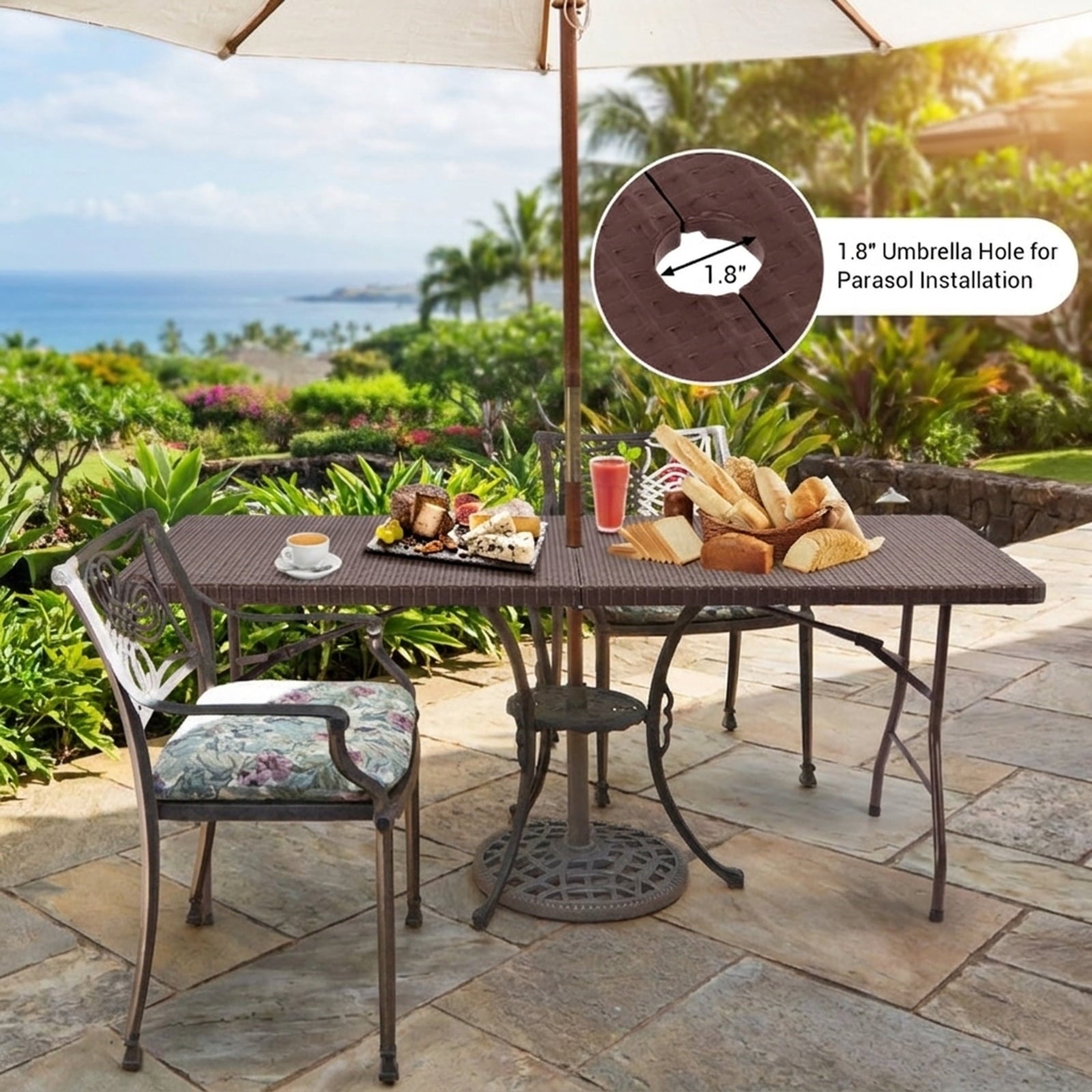 Biotree 6 Feet Folding Portable Rattan Table with Carrying Handle, Brown
