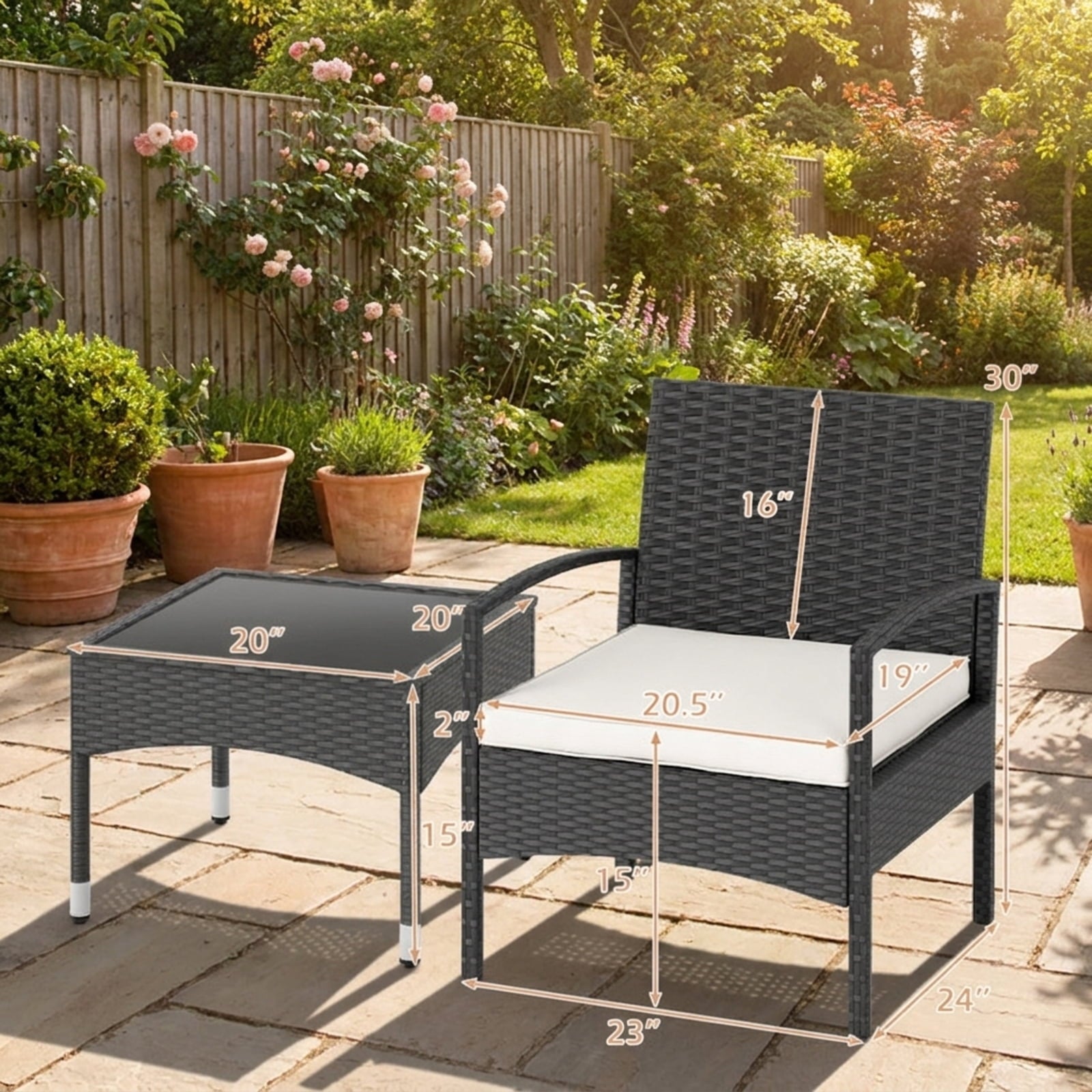 Biotree 3-Piece Patio Furniture Set Rattan Bistro Chairs with Table Outdoor Conversation Set for Garden Backyard PorchBeige