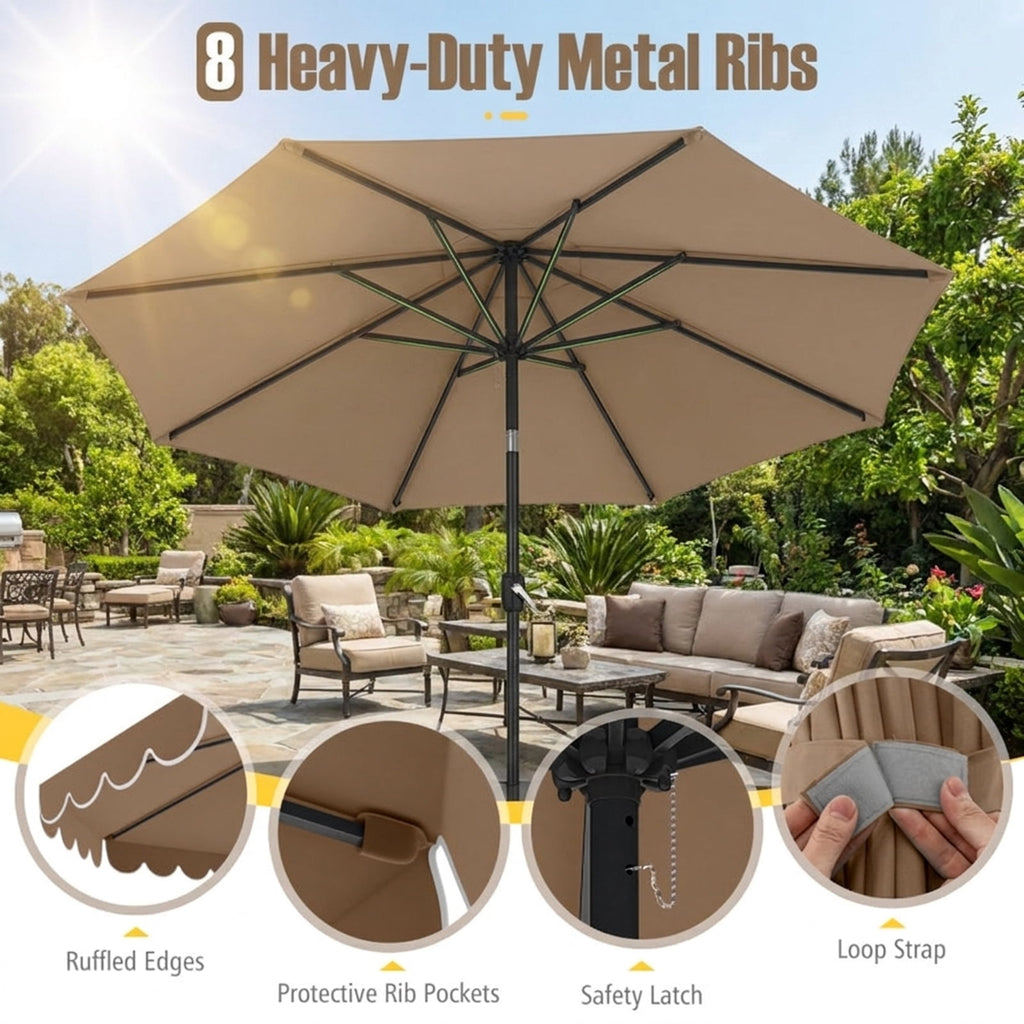 Biotree 10 ft Market Patio Umbrella with Crank and Tilt, 8 Sturdy Ribs, Vented Canopy - Beige for Backyard