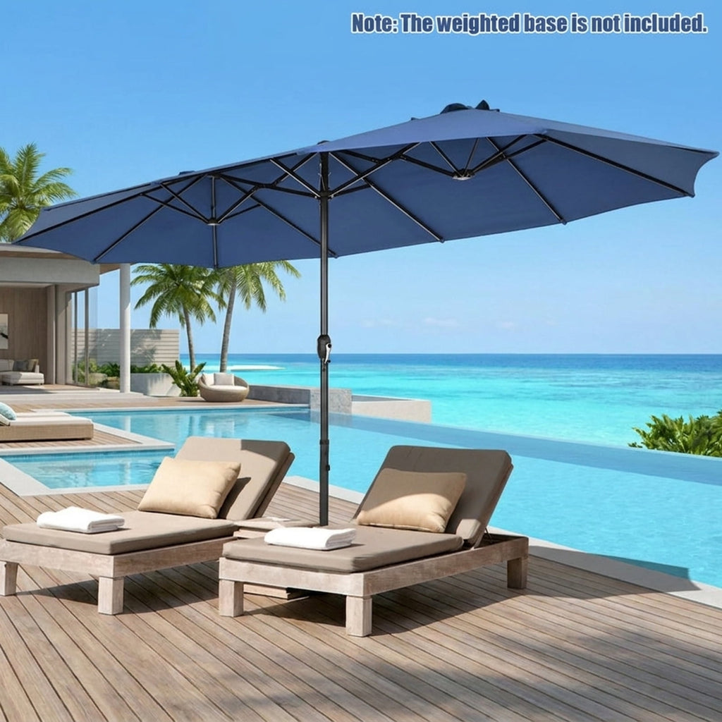 Biotree 15 ft Double-Sided Twin Patio Umbrella Crank Tilt Outdoor Shade - Blue - UV Protection with Cross Base