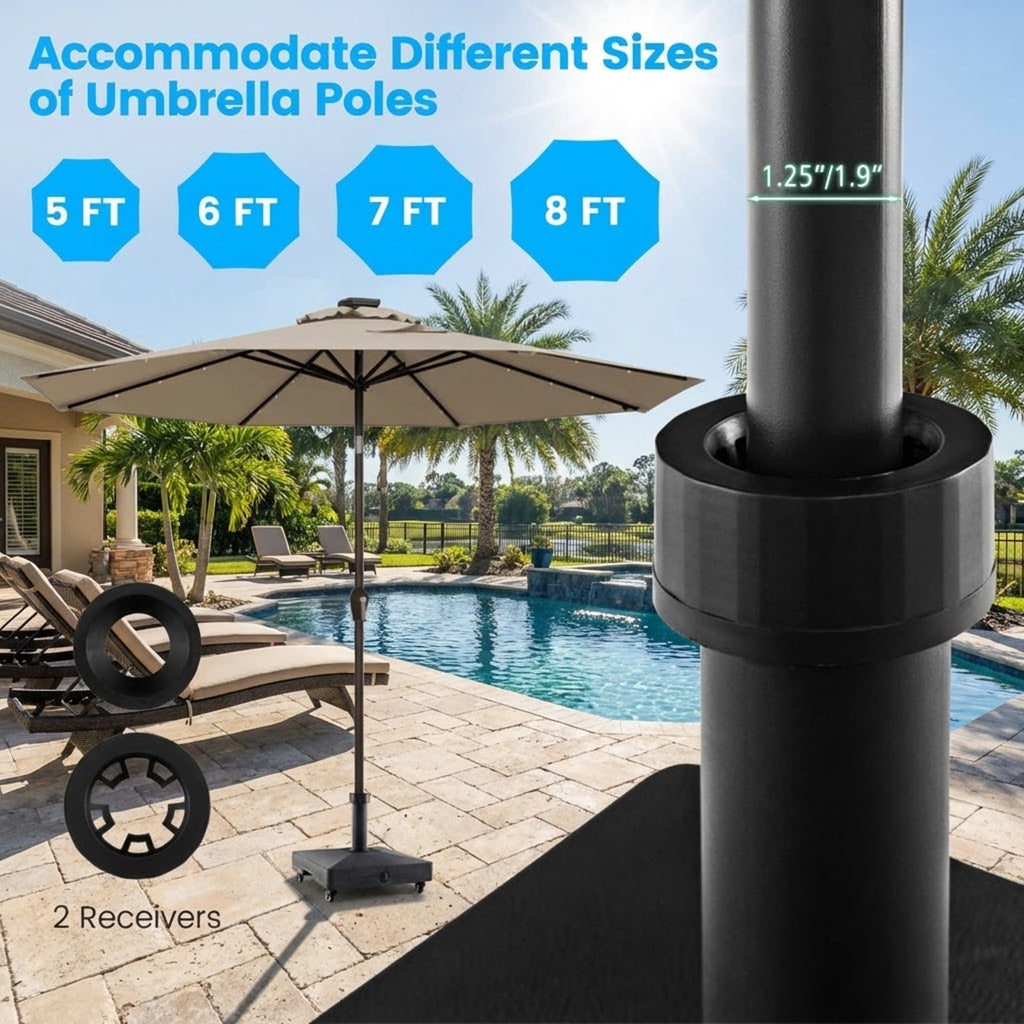 Biotree Fillable Umbrella Base Stand with Lockable Universal Wheels - Heavy Duty Outdoor Patio Stand