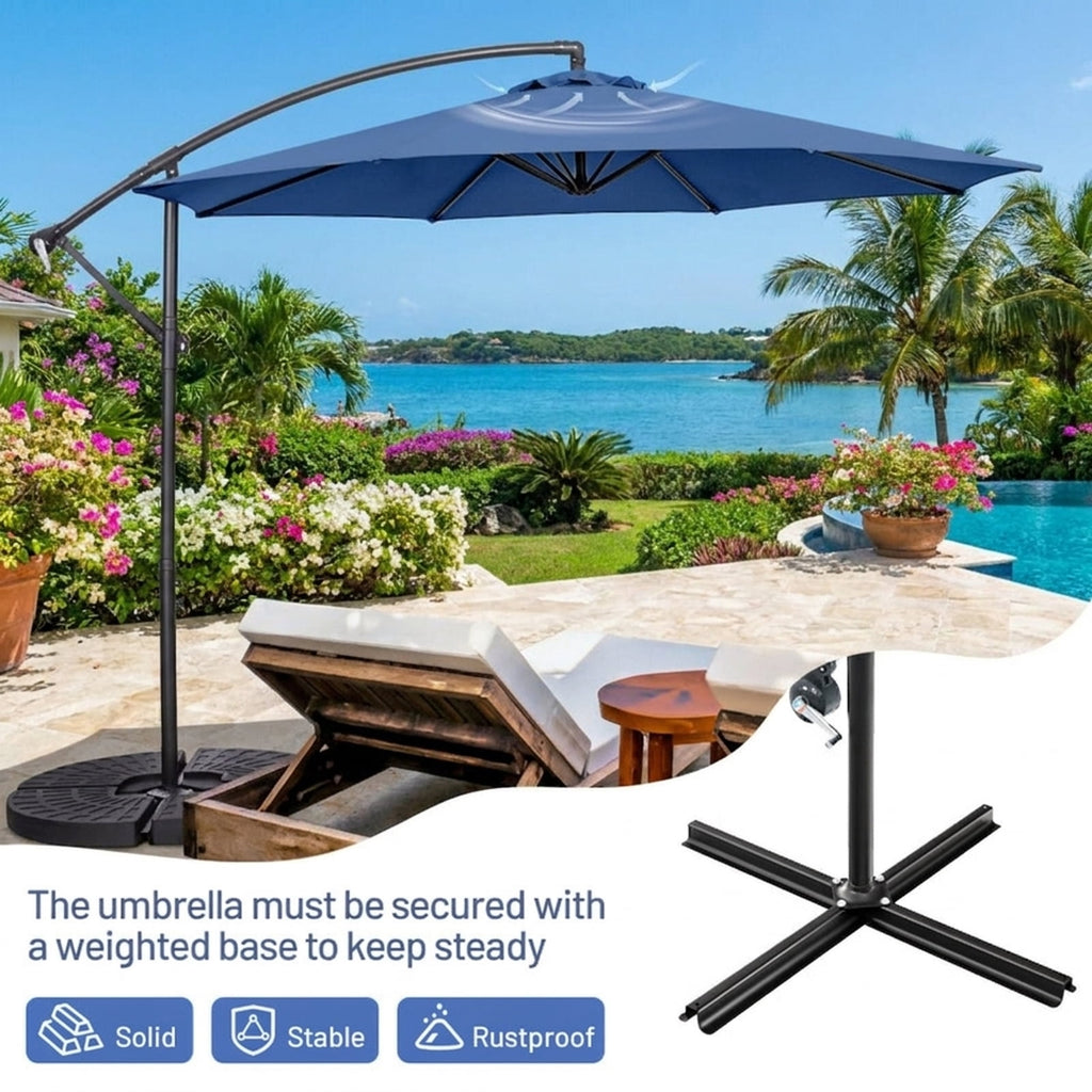 Biotree 10 ft Cantilever Offset Patio Umbrella 8-Rib Outdoor Shade - Blue - UV Protection with Cross Base