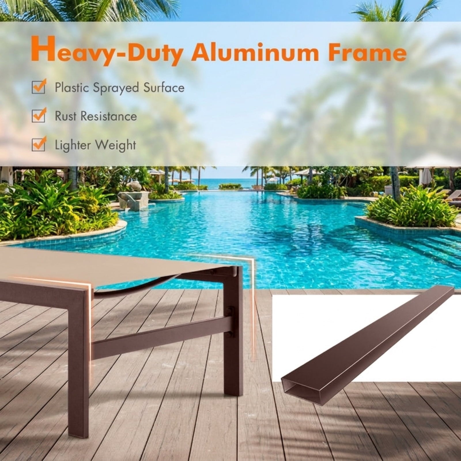 Biotree 6-Position Chaise Lounge Chairs with Rustproof Aluminium Frame Stackable Patio Chair for Garden BackyardBrown