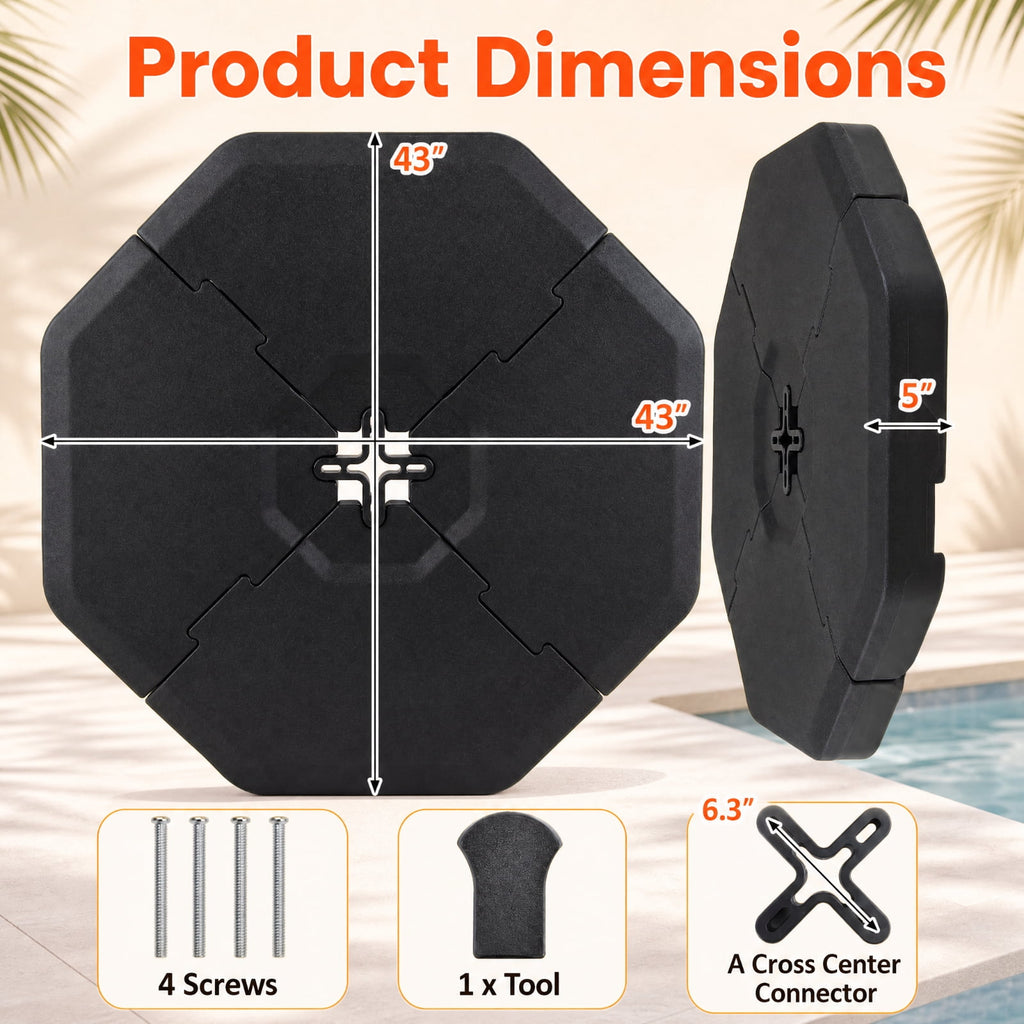 Biotree 4-Piece Fillable Cantilever Umbrella Base Weight, 41 x 41 Inch for Patio, Garden and Poolside, Black