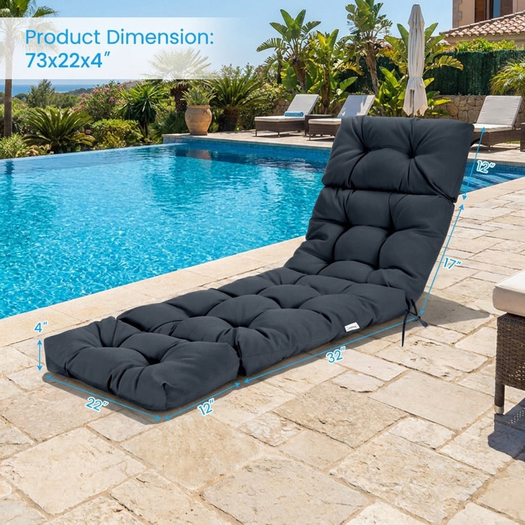Biotree Outdoor Lounge Chaise Cushion with String Ties for Garden Poolside Comfortable Patio Chair Cushion PadGray