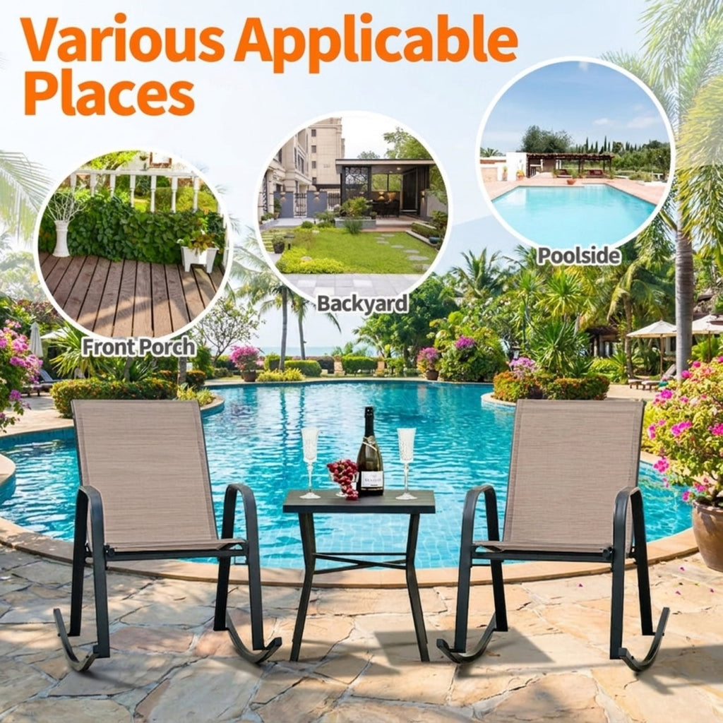 Biotree Set of 2 Heavy-Duty Metal Patio Rocking Chair with Breathable Seat Fabric Stackable Patio Chair for Garden BackyardBrown