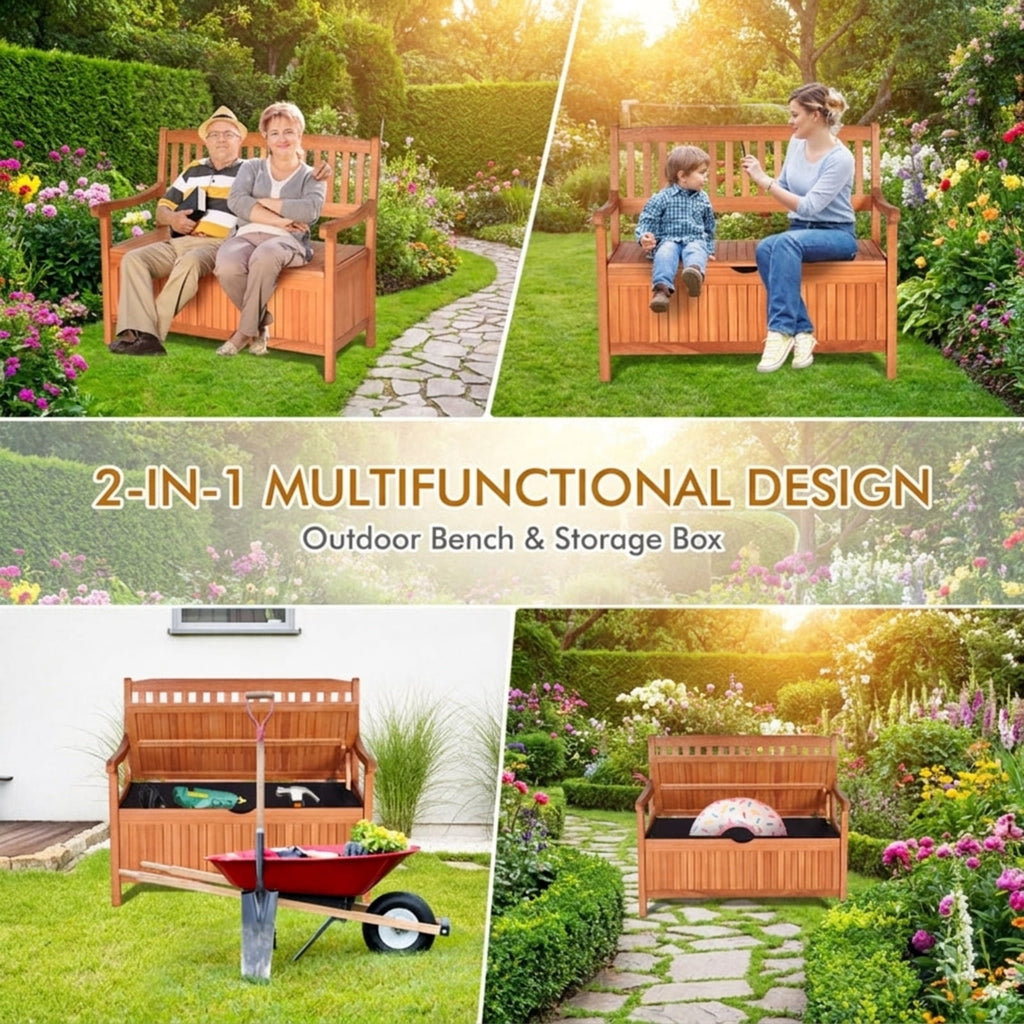 Biotree 33 Gallon Wooden Storage Bench with Liner for Patio Garden Porch Stackable Patio Chair for Garden Backyard