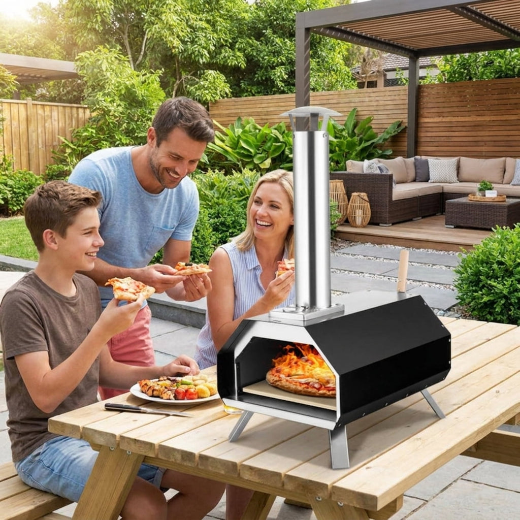 Biotree Outdoor Pizza Oven with Pizza Stone and Foldable Legs for Camping for Outdoor Backyard Camping Patio BBQ, Black