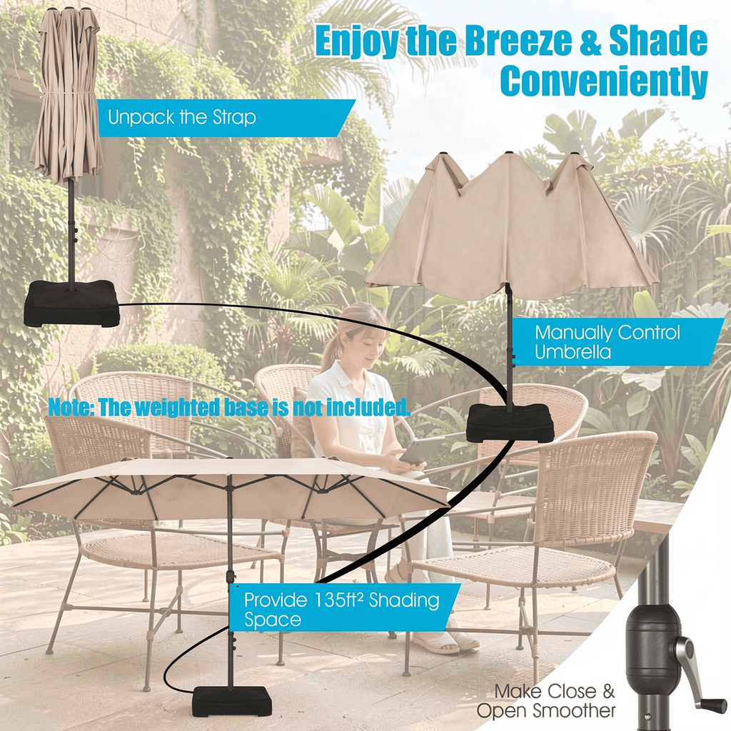 Biotree 15 Feet Patio Double-Sided Umbrella with Hand-Crank System-Beige Multi-color - Outdoor Patio Garden Sun Shade