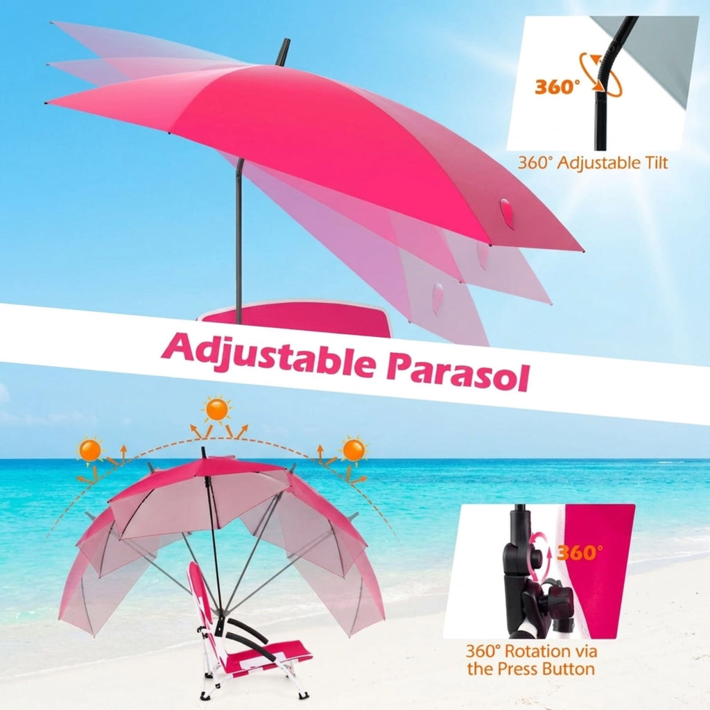 Biotree 2 Pack Beach Umbrella Chair for Adults with Adjustable Parasol Stackable Patio Chair for Garden BackyardPink